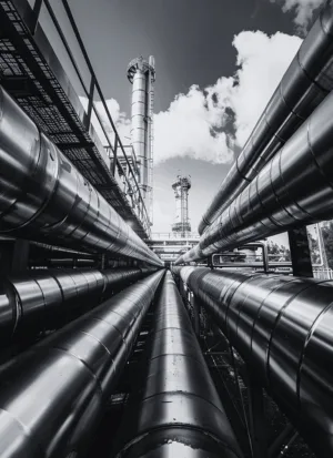 About Us 3 Industrial chemical processing equipment inside an oil refinery, essential for transforming crude oil into valuable petrochemical products.about us