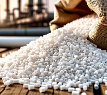 S-PVC for Construction: Top 10 Quality & Anti-Dumping Notes 3 S-PVC resin bags stacked on a pallet with QC certificates in the foreground, showing product quality and export readiness