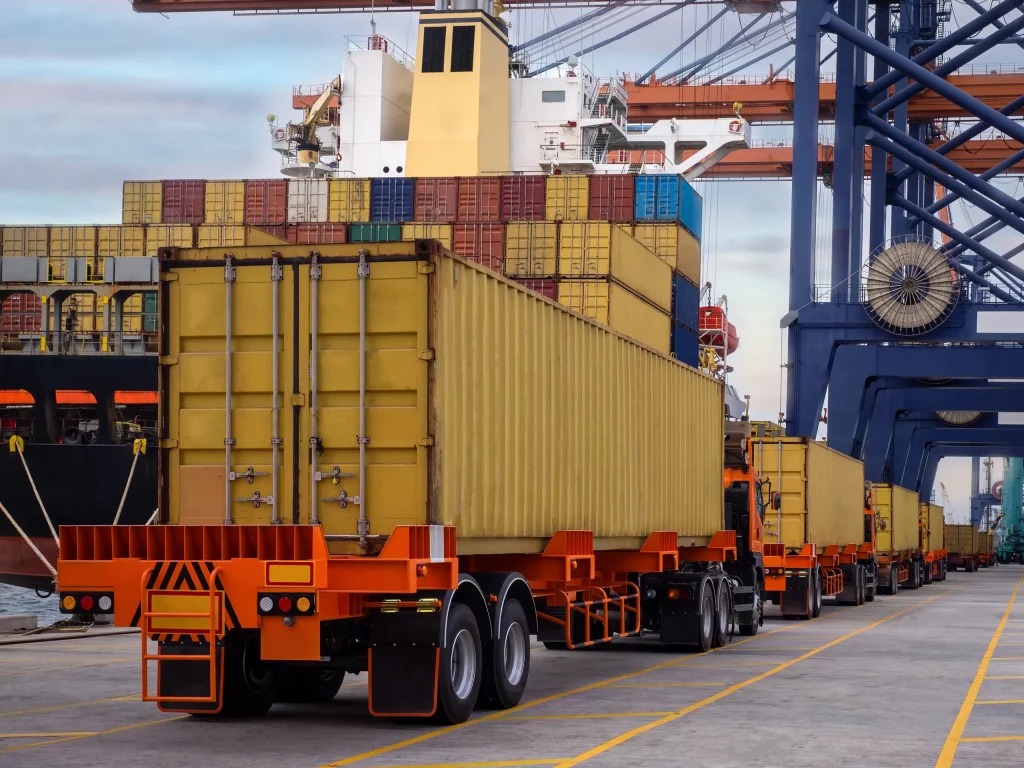 Loading PET resin into a shipping container for global PET resin export.