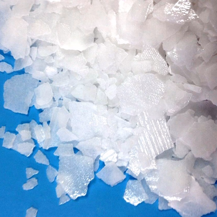 Different forms of industrial caustic soda (flakes, pearls) arranged for clarity.
